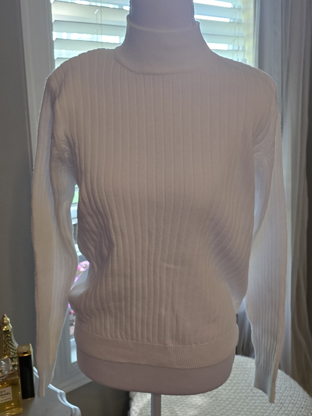 JEANNE PIERRE 100% Cotton Ribbed Turtleneck Sweater
